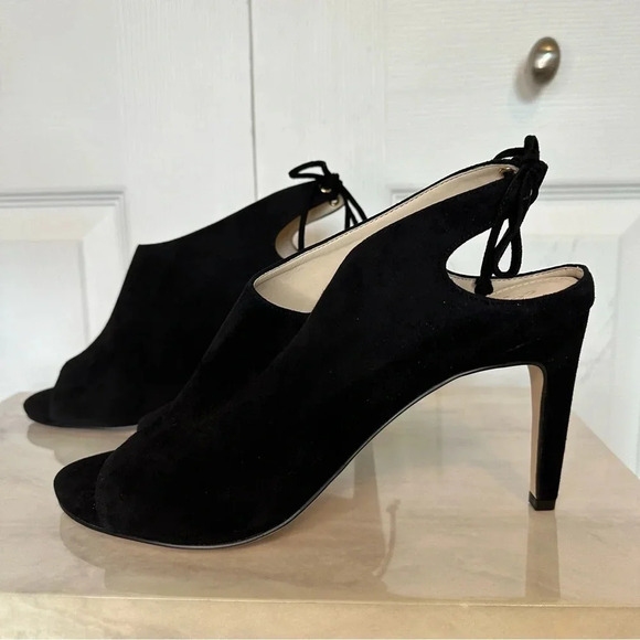 Cole Haan Emmett Bootie Black Suede Tie Ankle Open Toe Heel Size 9.5 B - Picture 3 of 11